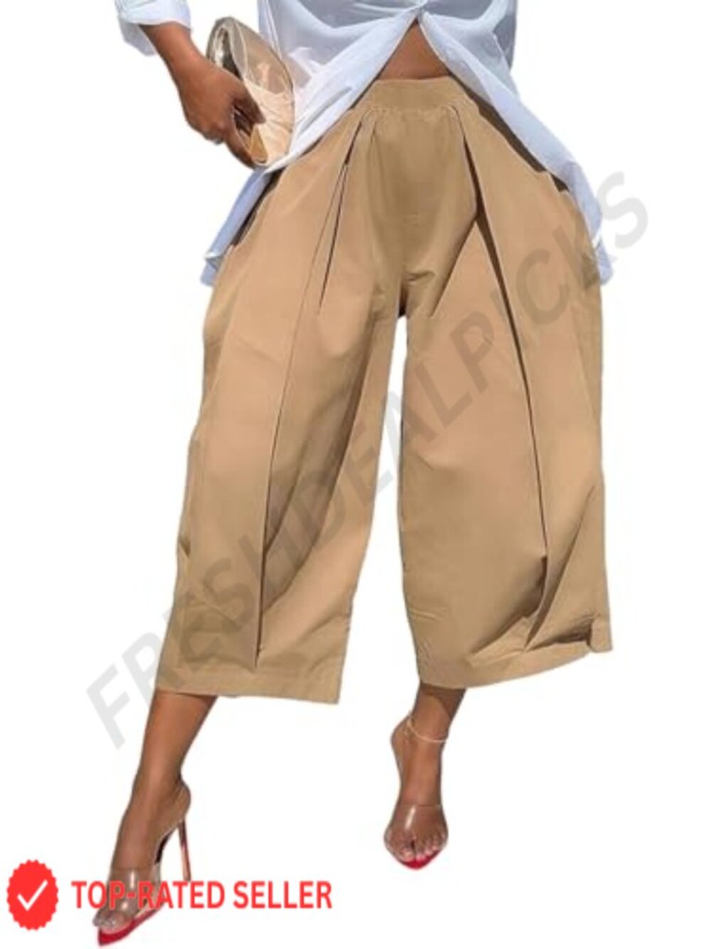 Women High Waist Wide Leg Capri Pants Pleated Baggy Palazzo Y2K Trousers